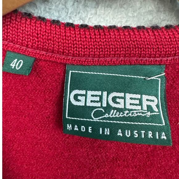 Vintage Geiger Collections Wool Cardigan Jacket Red Embroidered Pockets Size 10 - Picture 6 of 9
